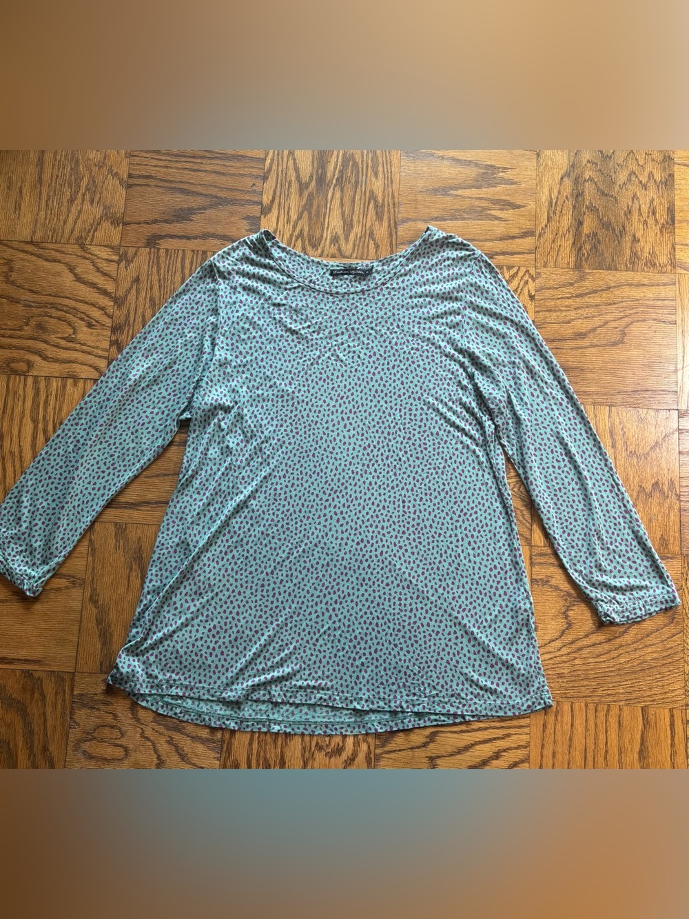 Gudrun Sjoden XL Green Purple Polka Dot Lagenlook Tunic Top